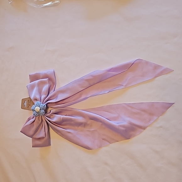 Hand Crafted lavander bow hair clip barrette clip bohemian crochet blue flower - Picture 4 of 17